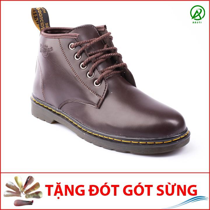 Giày Boot Nam Cổ Lửng Đế Khâu Da Trơn Màu Nâu Phong Cách - M354-NAU-Kèm Đóm Gót Sừng