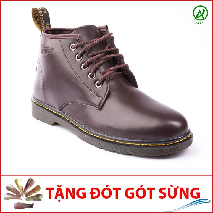 Giày Boot Nam Cổ Lửng Đế Khâu Da Trơn Màu Nâu Phong Cách - M354-NAU(ĐG)-Kèm Đóm Gót Sừng