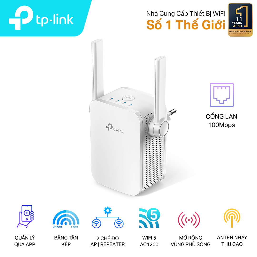 Bộ mở rộng sóng wifi TP-Link RE305 (Chuẩn AC/ AC1200Mbps/ 2 Ăng-ten ngoài/ Wifi Mesh/ 15 User) - Hàng chính hãng FPT phân phối