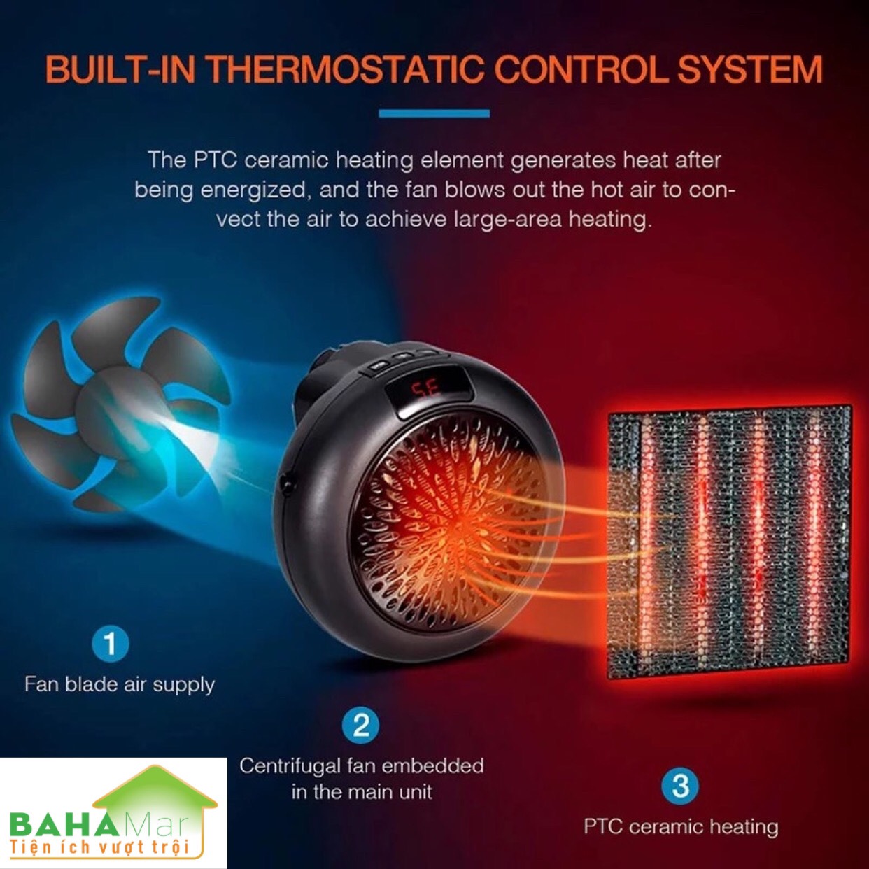 QUẠT SƯỞI ĐIỆN ĐỂ BÀN CÓ ĐIỀU KHIỂN TỪ XA &quot;BAHAMAR&quot; với phương pháp sưởi gốm làm ấm mà không khô không ồn. Phù hợp dùng mọi nơi trong mùa Đông lạnh giá