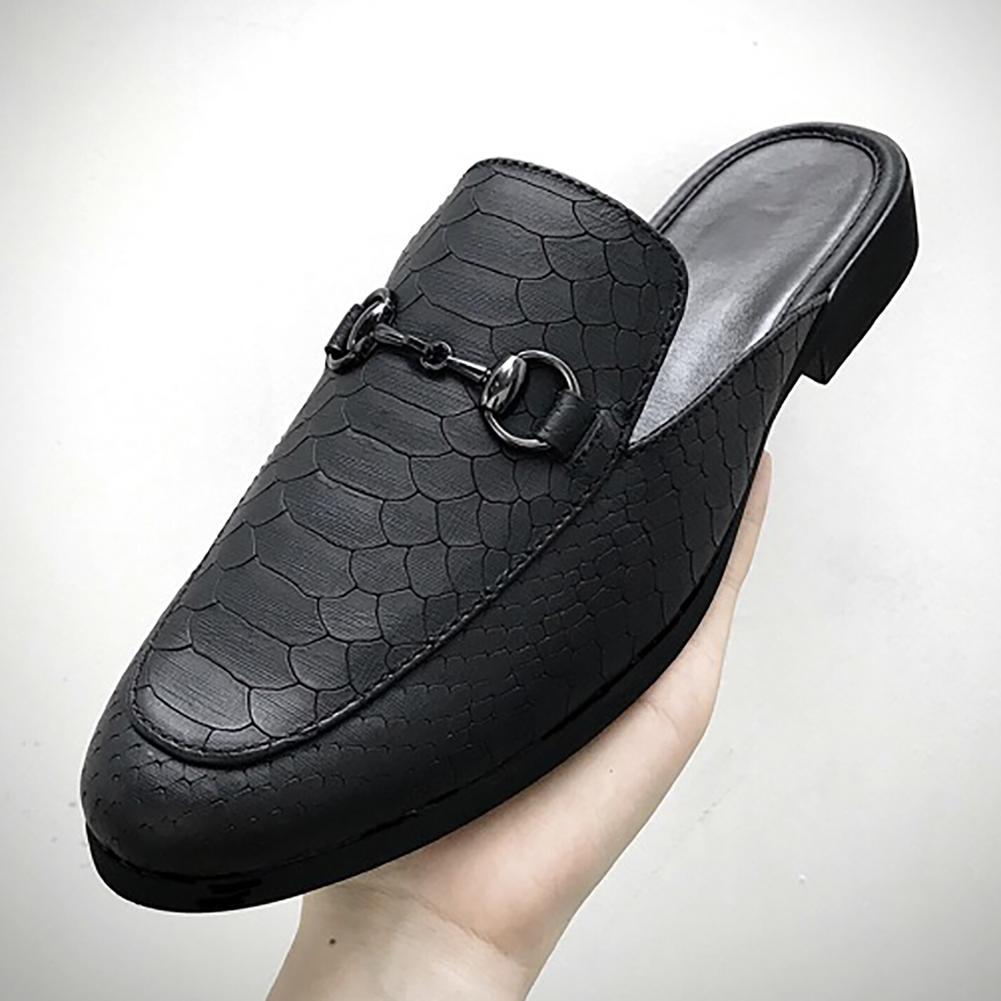 Giày sục da trăn đen lì TEFOSS HT01 độc lạ và sang trọng size 37 - 43