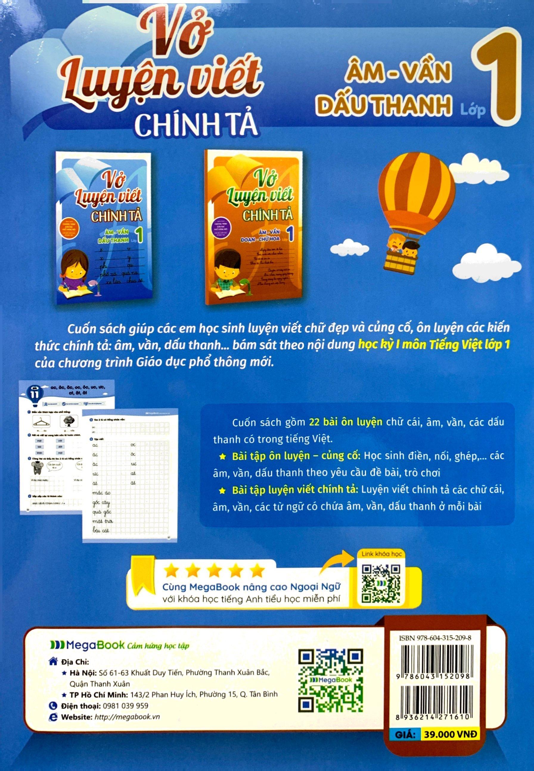 Vở Luyện Viết Chính Tả Lớp 1 - Âm-Vần-Dấu Thanh