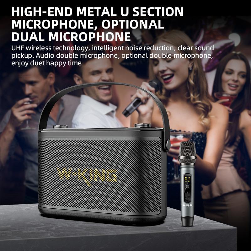 Loa Bluetooth di động ngoài trời W-king-h10s công suất 80W âm lượng lớn Micrô nhảy vuông di động hát karaoke âm thanh công suất lớn Màu sắc: Đen