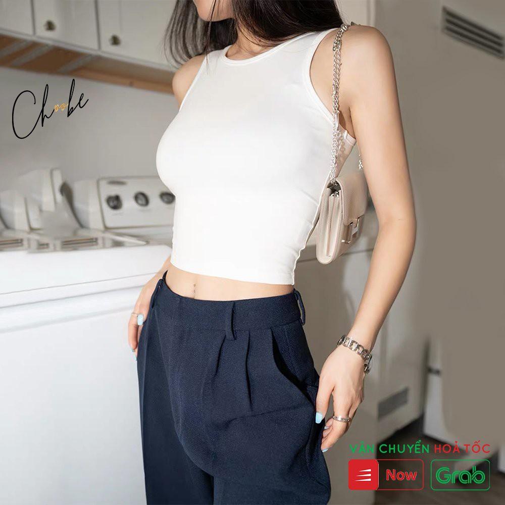 Áo croptop nữ Choobe chất cotton, áo ba lỗ cộc tay kiểu ôm vải co giãn A17