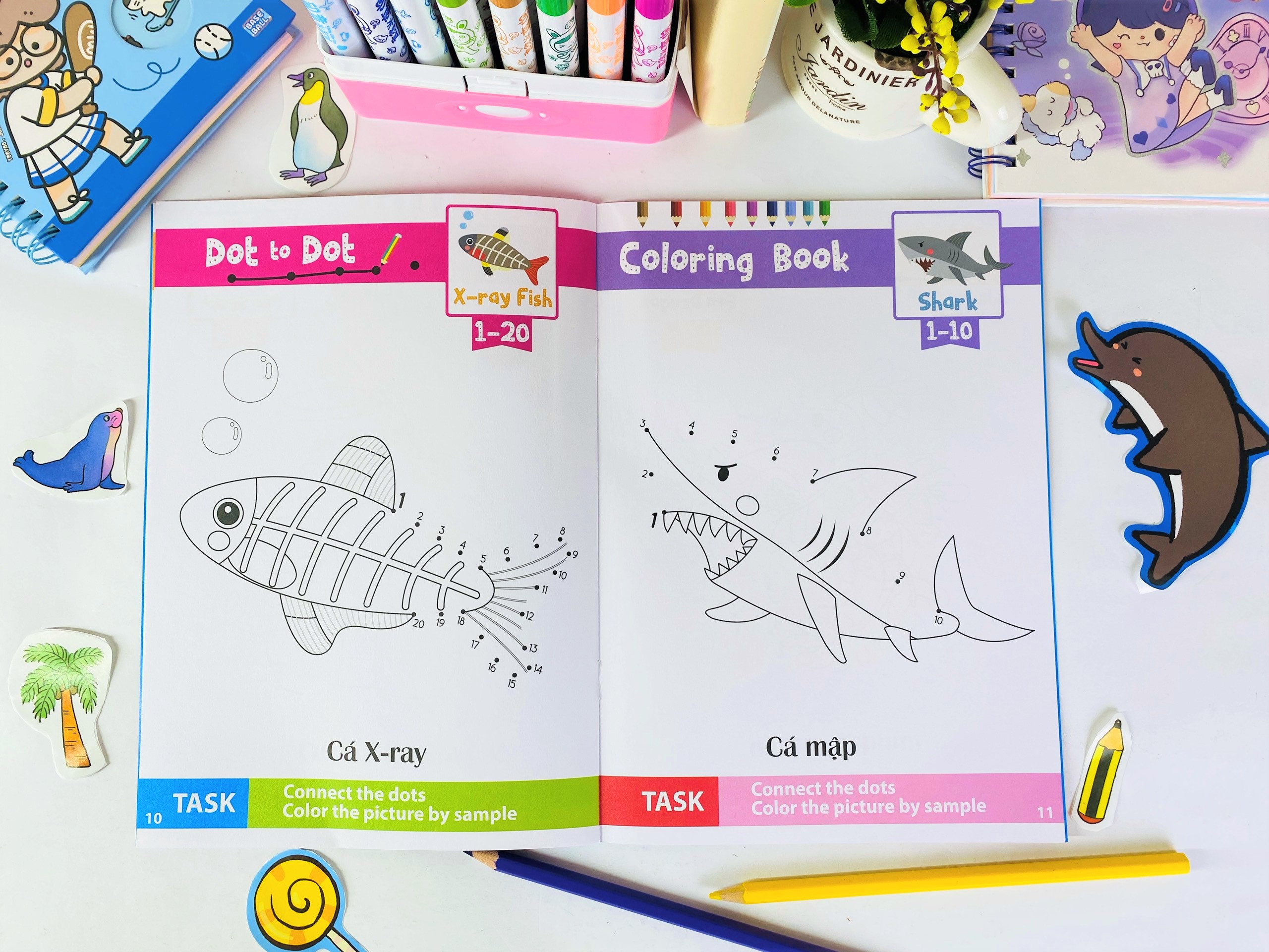 Sách - Combo 8 Cuốn: Nối số & Tô màu thông minh thế giới động vật - Song ngữ Việt Anh - ndbooks
