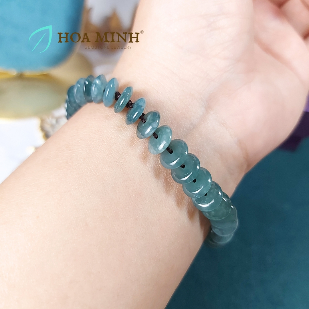 Vòng tay chỉ handmade thắt đồng điếu Cẩm Thạch Lam Ngọc size 8 li vừa mọi ni tay phong thủy may mắn, hạnh phúc