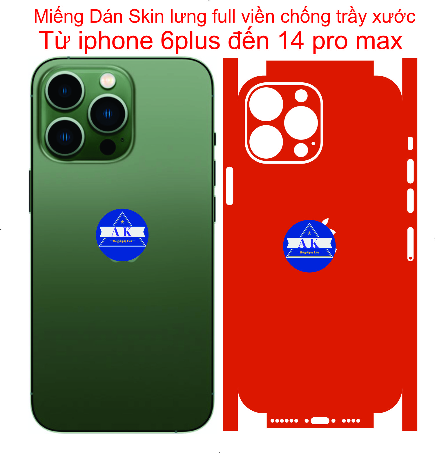 Miếng Dán skin lưng full viền dành cho iphone 14 pro max đến 6s plus, bảo vệ chống trầy xước..