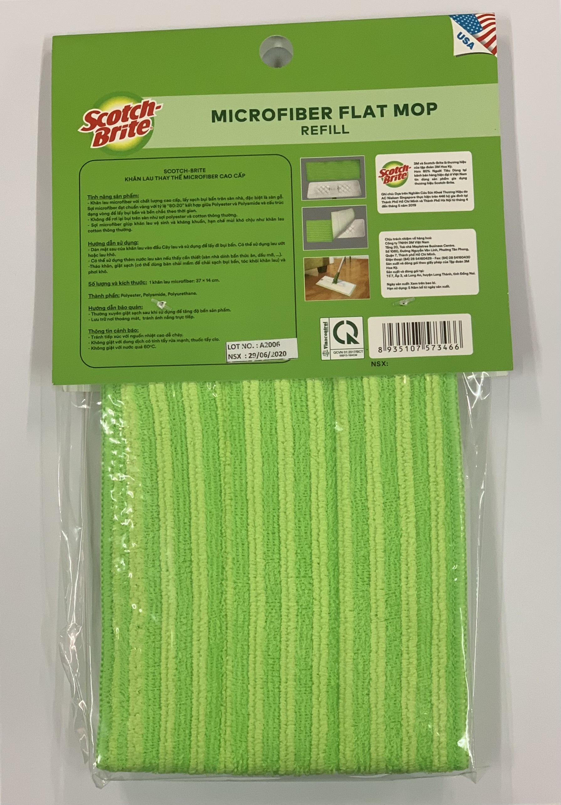 [QUÀ TẶNG] Bông lau thay thế Cây lau nhà Microfiber cỡ lớn Scotch-Brite 3M đa năng, thấm hút nước tốt, lấy sạch vết bẩn hiệu quả