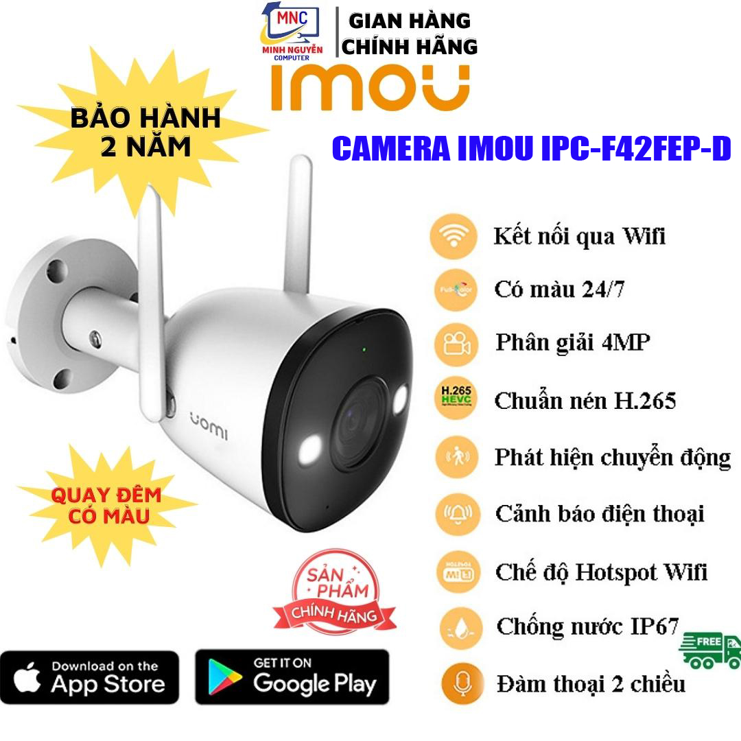 Camera Wifi ngoài trời Imou Bullet 2 IPC-F42FEP-D 4MP 2K, (Có Màu Ban Đêm) - Hàng Chính Hãng