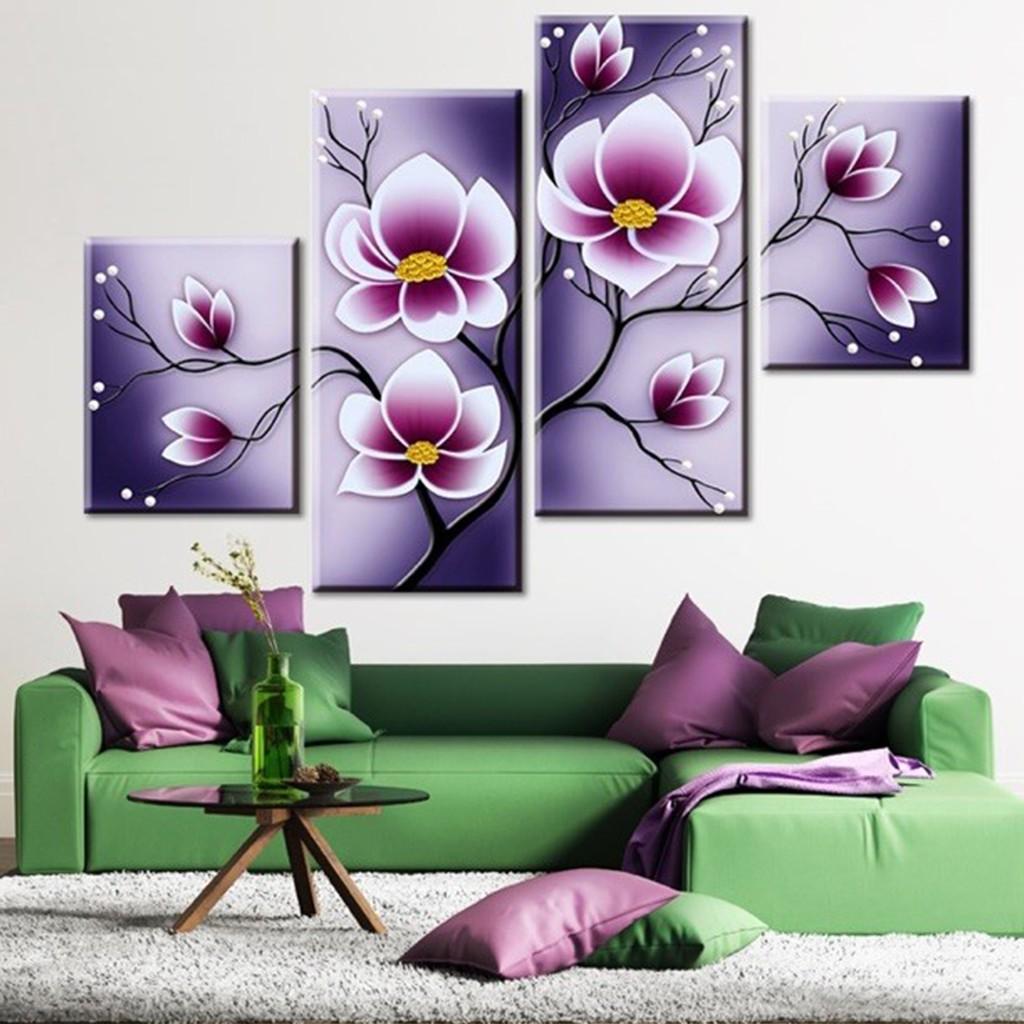 Tranh đá sec bộ hoa lan tím 4 tấm DF2581 - kích thước: 131 * 75cm.