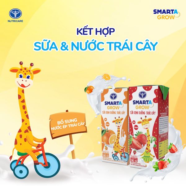 Thùng sữa nước trái cây Smarta Grow giúp trẻ tăng chiều cao, phát triển não bộ, dinh dưỡng cho trẻ thấp còi