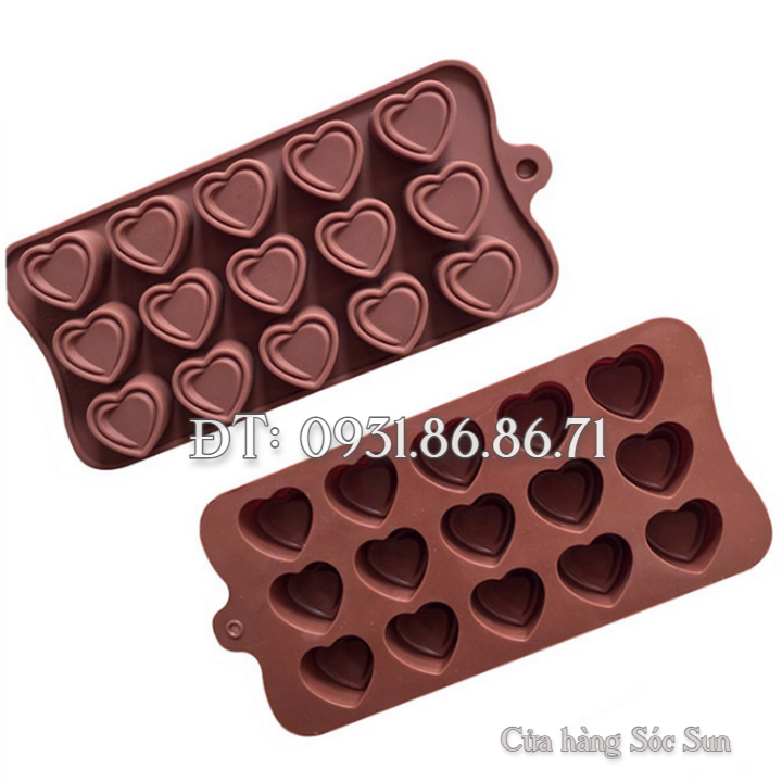 Khuôn silicon 15 trái tim kép – Mã số 1593