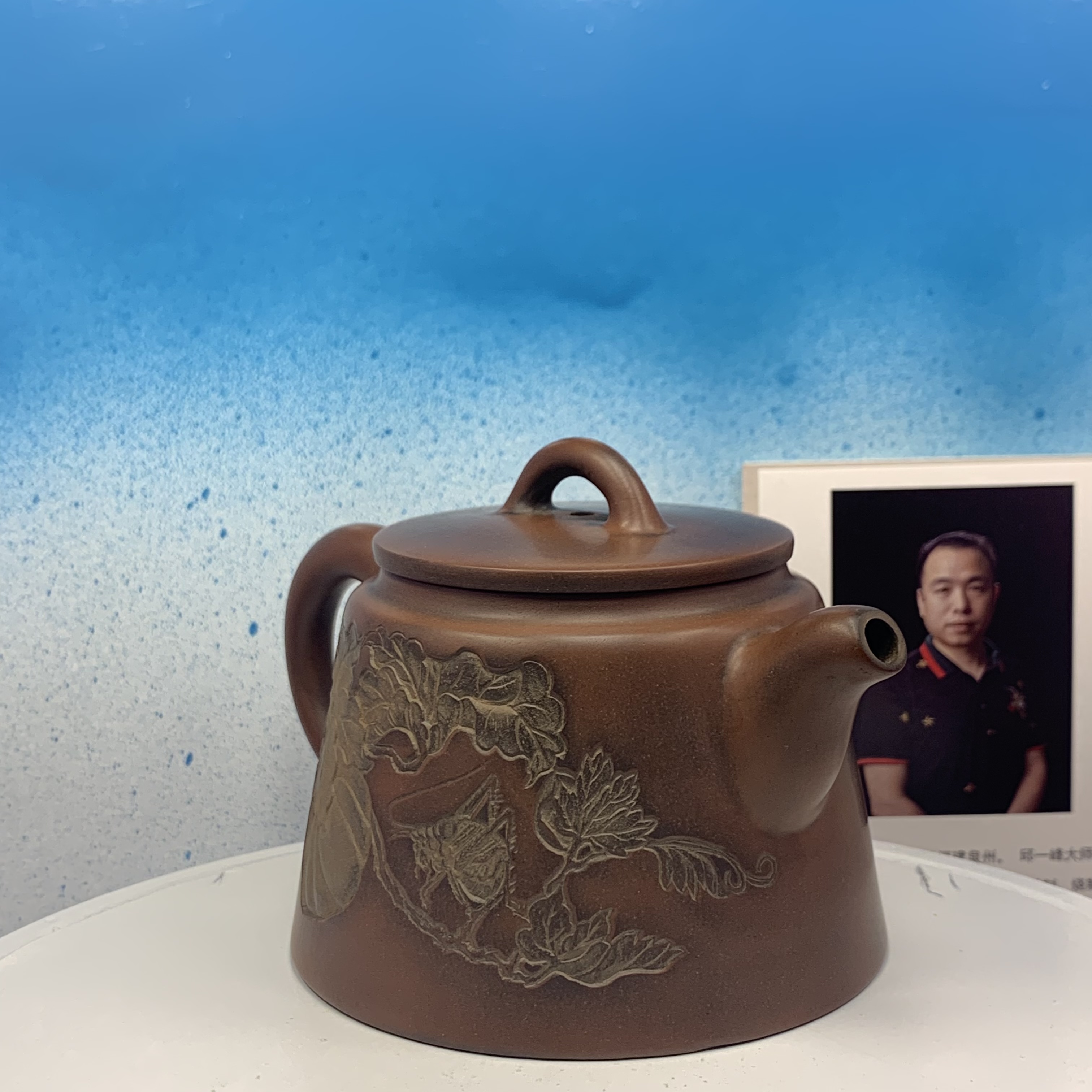 Ấm trà tĩnh lan nhất vị thiền trà, gốm thô nguyên bản, nê hưng khâm châu, chế tác thủ công, hoạ tiết khắc tay