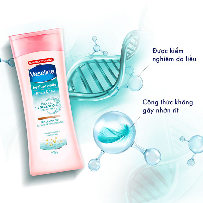 Sữa Dưỡng Thể 200Ml Vaseline Dưỡng Ẩm Sáng Da Fresh &amp; Bright 10X Niacinamide Giúp Da Sáng Khỏe Mịn Căng Tinh Chất Menthol Mát Lạnh Như Tuyết Tan Trên Da