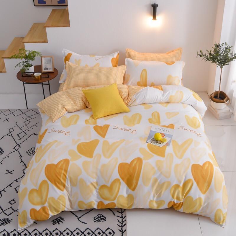 Bộ chăn ga Cotton Poly tim vàng - mẫu mới phong cách Hàn Quốc