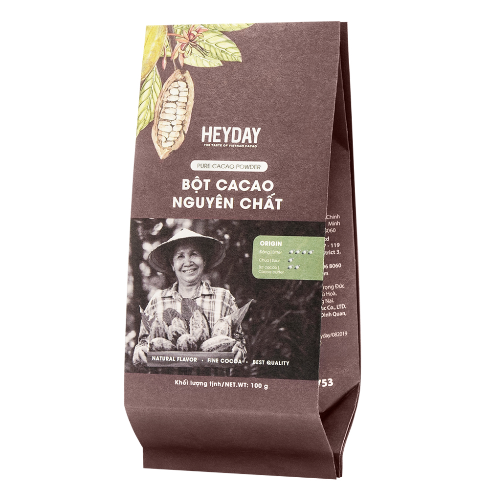 Bột cacao nguyên chất 100% Việt Nam - Dòng Origin thượng hạng túi giấy 100g - Heyday Cacao