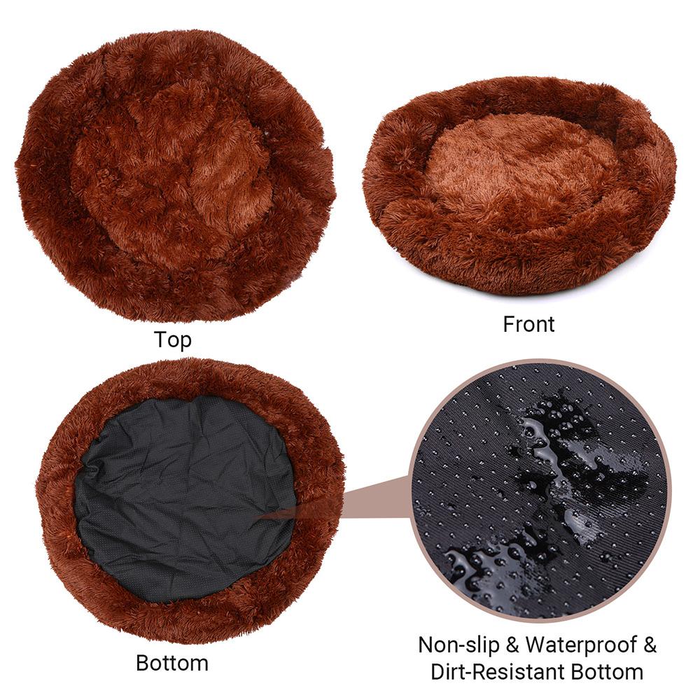 Giường nằm cho thú cưng thiết kế hình tròn với viền nâng lên, chất liệu nylon bền và lông giả sang trọng