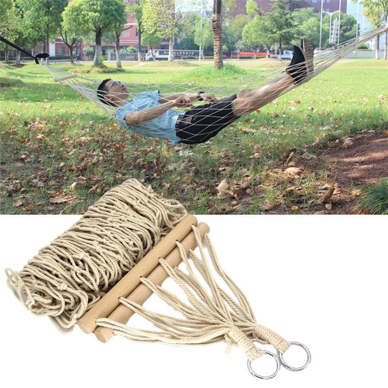 Trắng Võng Ngoài Trời Di Động Lưới Treo Giường Gỗ Chắc Chắn Đầm Ngủ Cắm Trại Du Lịch Võng