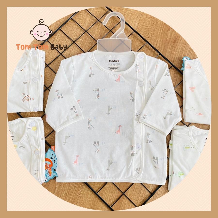 Áo sơ sinh cotton cao cấp CUNCON | Mẫu Tay Dài Họa Tiết Cài Lệch | Size 1,2,3 cho bé sơ sinh - 9kg