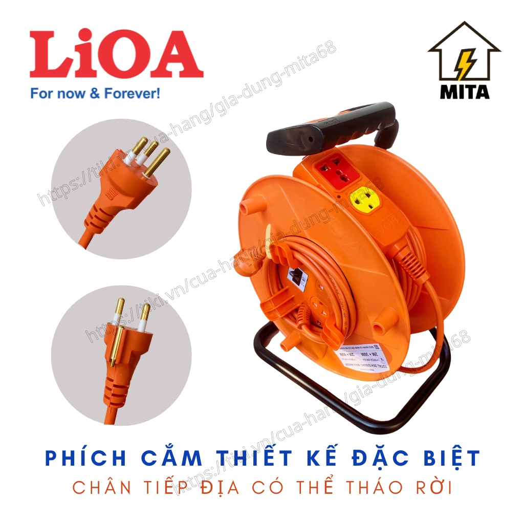 Ổ Cắm Kéo Dài Quay Tay Kiểu Rulo Hybrid LiOA NEW loại Chống Xoắn dây dài 30m/50m công suất 20A 3 Lõi - MITA