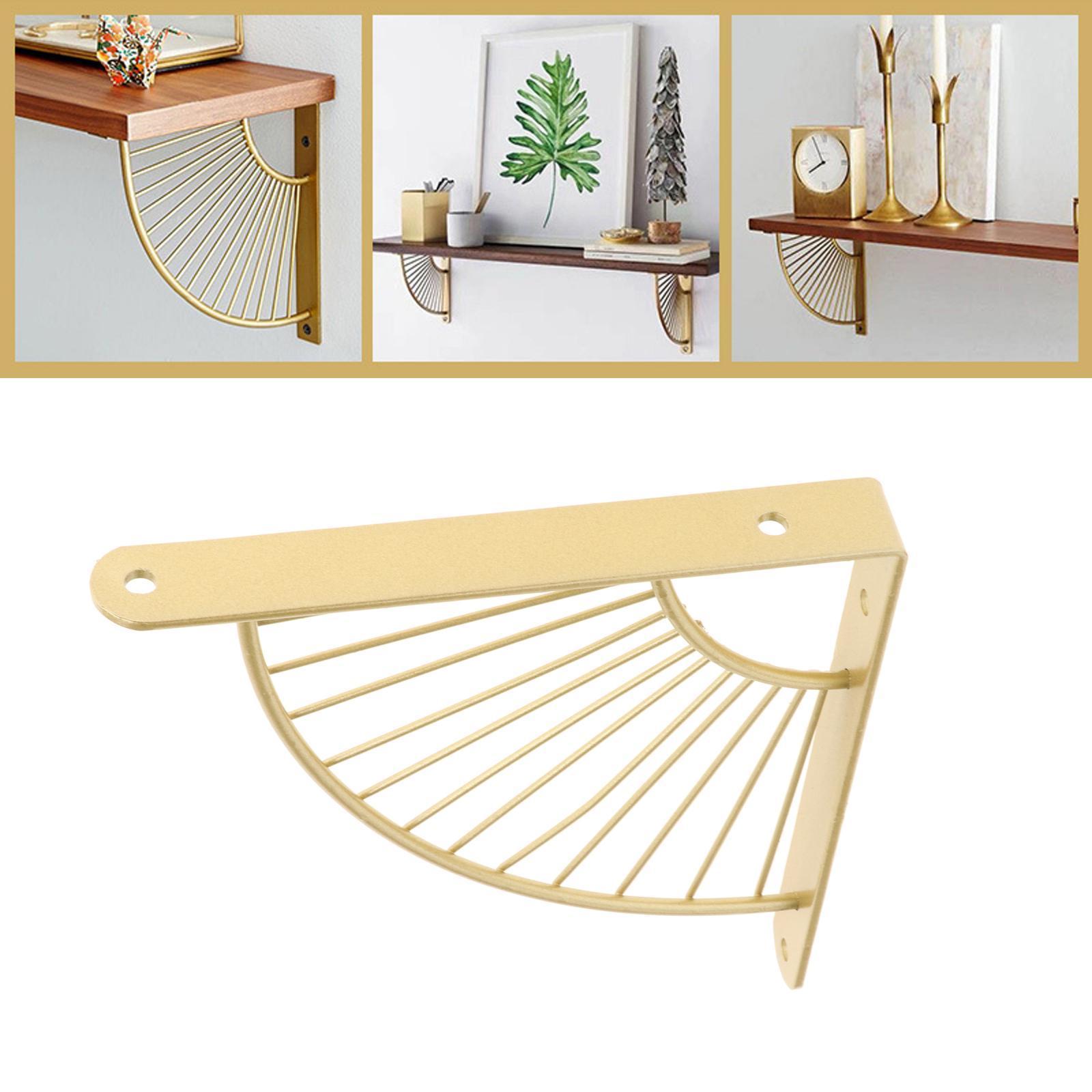2X Shelf Bracket Decorative Fan-Shaped with Screws Home Bookshelf Golden 20cm