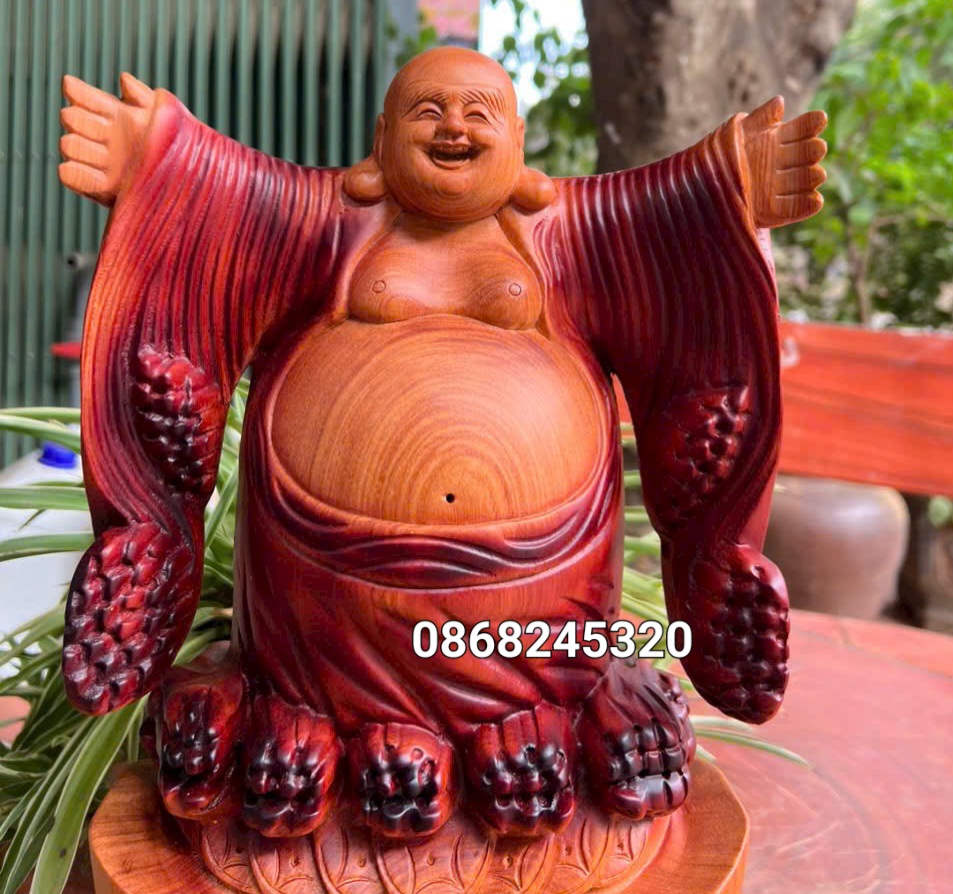 Hình ảnh Tượng Phật Di lặc  nghênh hỷ bằng gỗ hương đá sơn pu giả cổ kt cao 50×26×12cm 