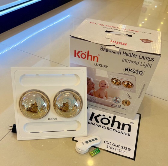 Đèn sưởi nhà tắm 2 bóng âm trần Kohn Braun BK03GR - Hàng chính hãng