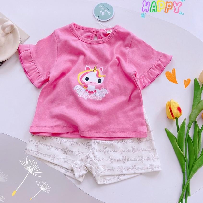 Bộ ngắn tay bèo quần hoa bozip Minky Mom xinh xắn cho bé gái từ 7-19kg BẢNG 2