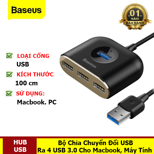 Bộ Chia HUB Ra 4 Cổng USB 3.0 Chuyển Đổi Từ Type C Ra 4 Cổng USB Hoặc Từ USB Ra 4 Cổng USB - Hàng Chính Hãng Baseus