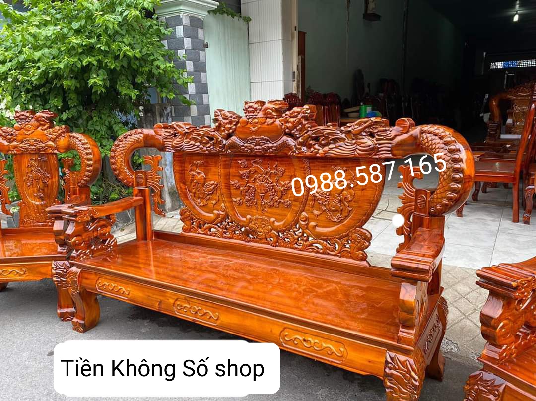 Bộ salon gỗ tràm víp tay 12 huỳnh nghê đỉnh-bộ bàn ghế phòng khách