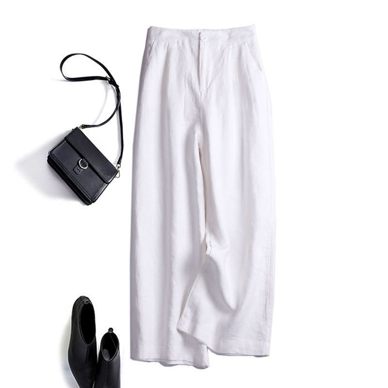 Quần dài suông linen thô cao cấp đũng ngắn lưng thun