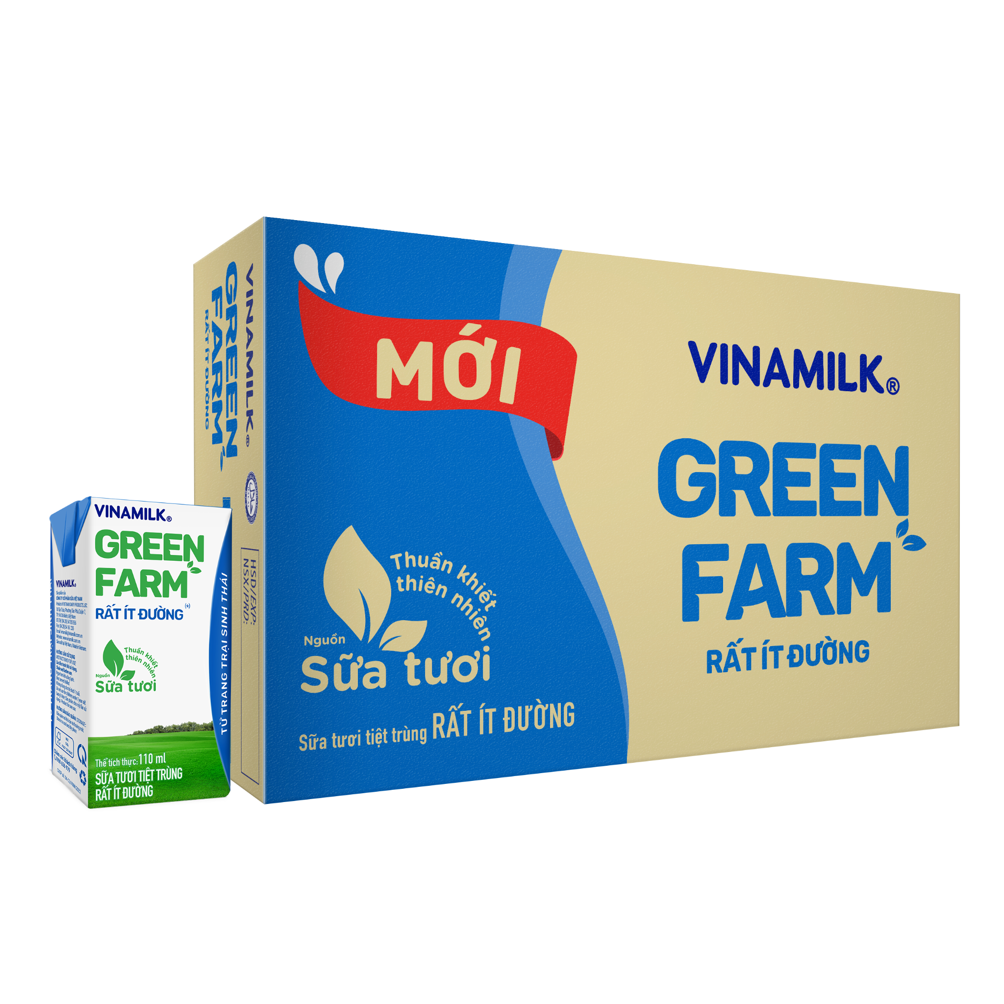 Thùng 48 hộp Sữa Tươi Tiệt Trùng Vinamilk Green Farm rất ít đường 110ml