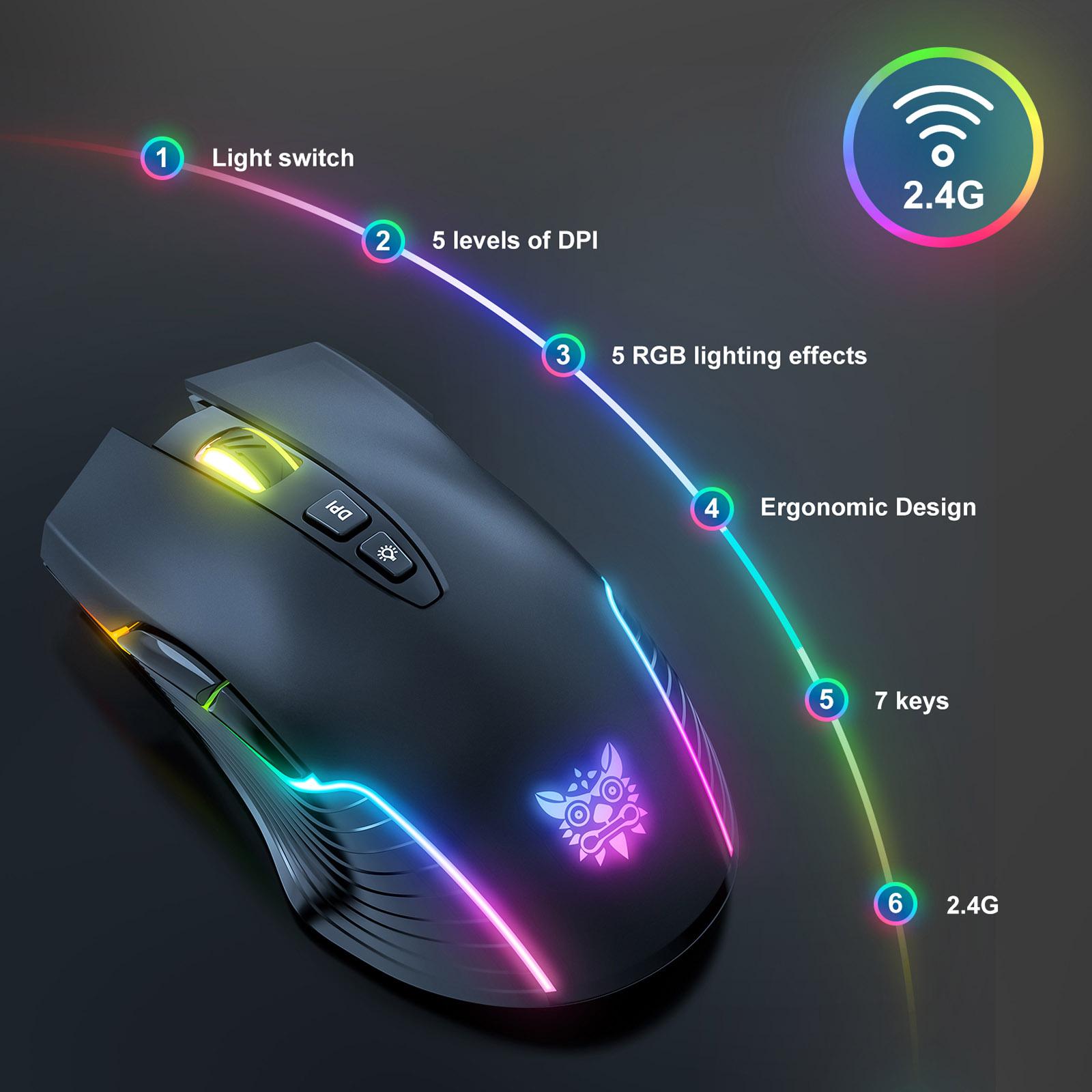 Chuột chơi game không dây ONIKUMA CW905 2.4G Đèn nền RGB thể thao điện tử 5 DPI có thể điều chỉnh