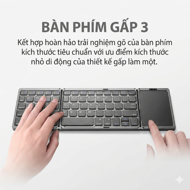 Bàn phím Gấp gọn mini không dây Bluetooth B89T có chuột touchpad - pin sạc TypeC cho PC Laptop điện thoại máy tính bảng- HÀNG NHẬP KHẨU