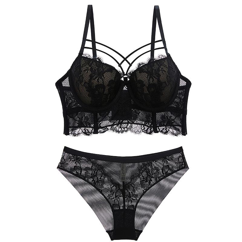 Mới Đầu Bộ Đồ Lót Sexy Xanh Áo Lót Cotton Áo Nữ Áo Lót Nữ Phối Ren Thêu Push Up Bra Quần Lót Bộ Sâu V Tập Hợp