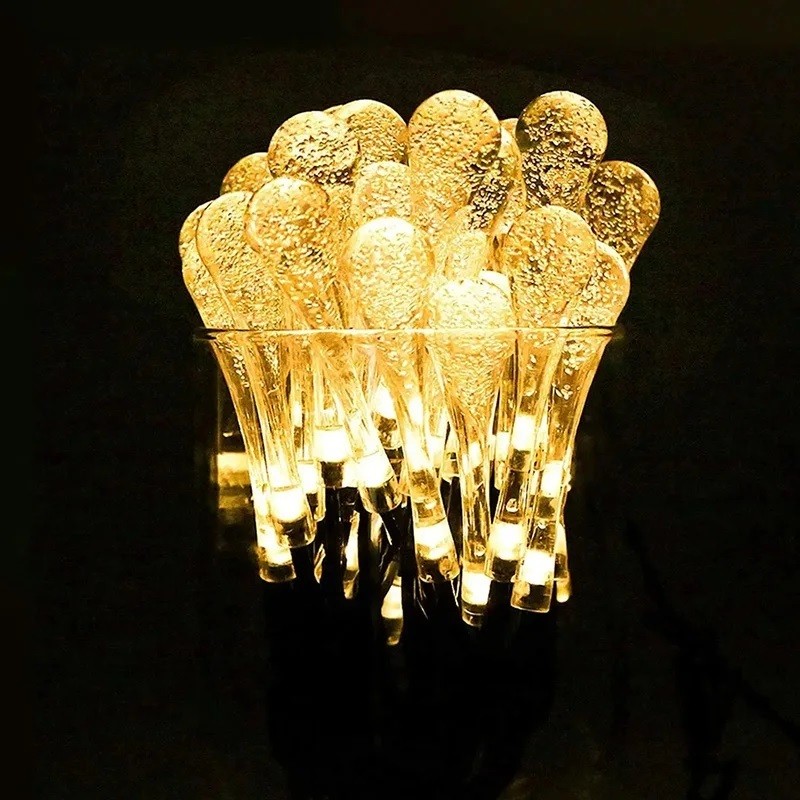 Dây Đèn Led Trang Trí Giọt Nước Pha Lê Vàng Nắng Cắm Điện Dài 7M Cực Đẹp