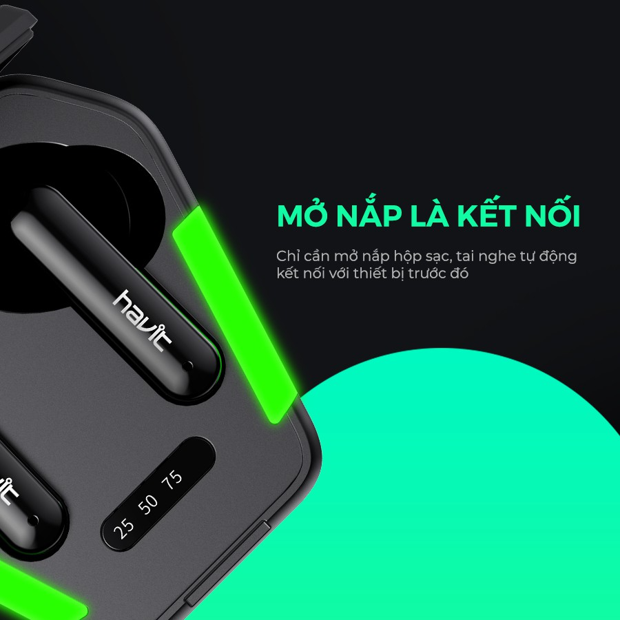 Tai Nghe Bluetooth Gaming True Wireless HAVIT TW938 Bass Chất Game Mượt, Chip ATS3015 Giảm Độ Trễ 50ms - Hàng Chính Hãng