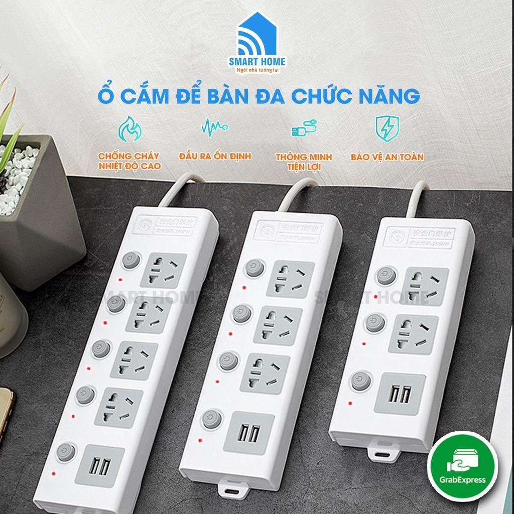 Ổ Cắm Điện Đa Năng Thông Minh, Ổ Điện An Toàn, Chống Giật, Cổng USB 5V, Chịu Tải 2500W, Dây Lên Đến 4.5m