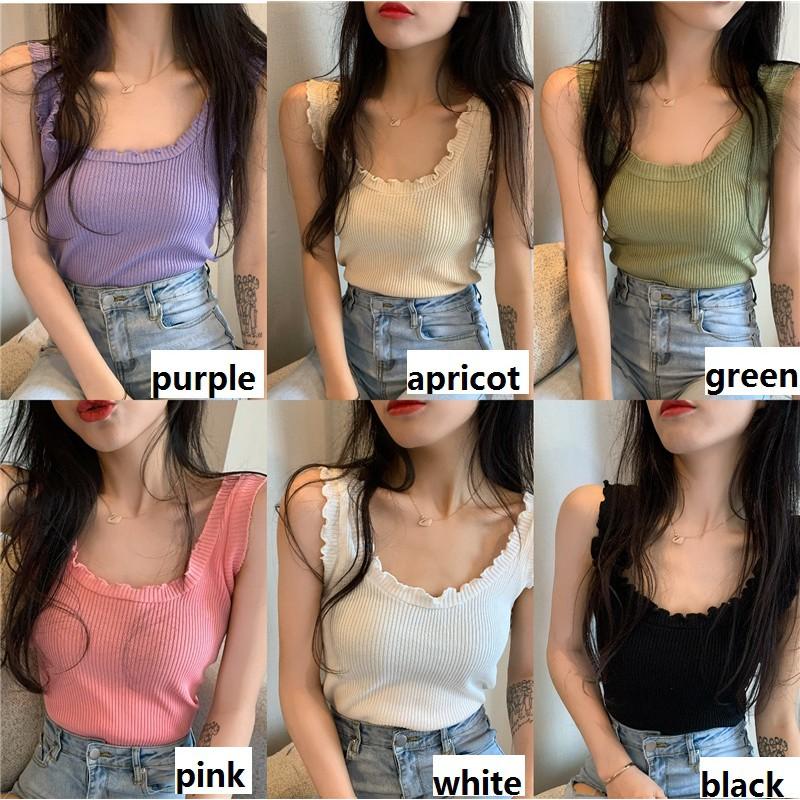 Áo Dệt Kim Sát Nách Màu Trơn Phối Bèo Nữ Tính