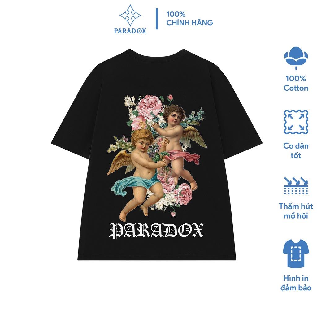 Áo thun form rộng Paradox tay lỡ - Unisex - In hình - LOVE &amp; ROSES - Đen, Trắng