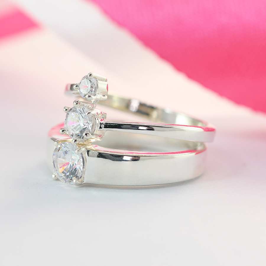 Nhẫn đôi bạc nhẫn cặp bạc đẹp đính đá cách điệu ND0360 - 9