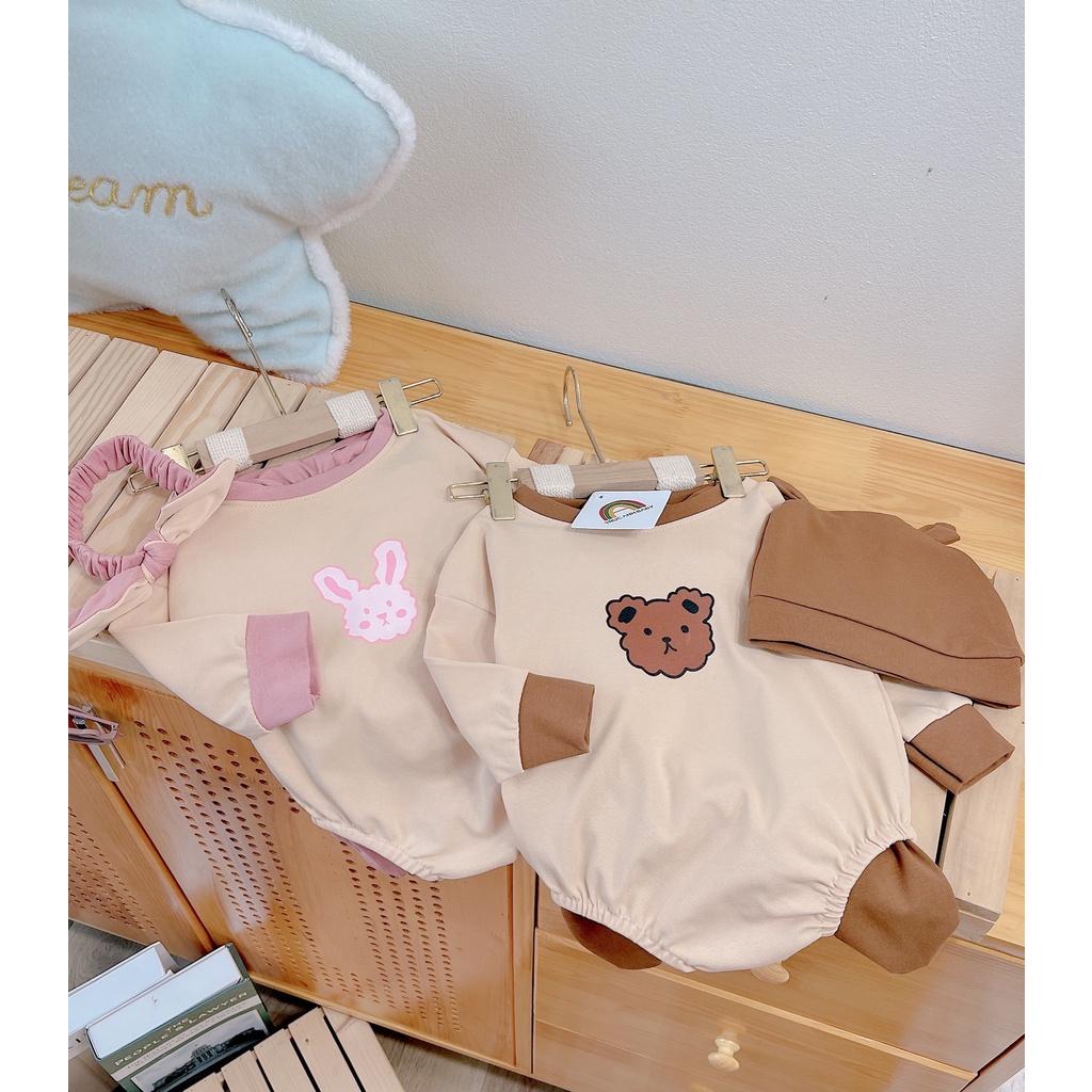 Set Body 3 Món Kèm Mũ Chất Zip Hàn Cute Cho Bé