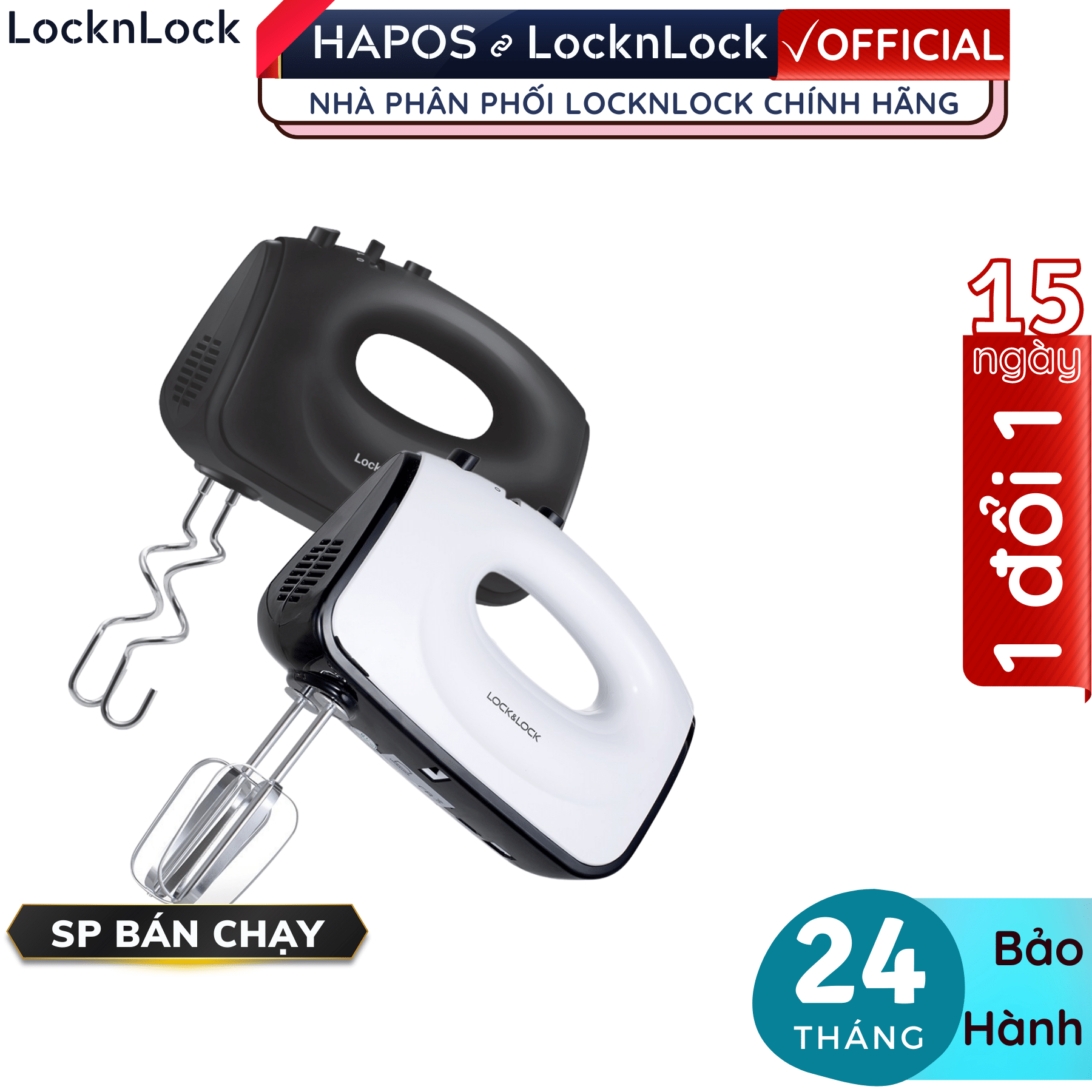 Máy Đánh Trứng Lock&amp;Lock EJM501DGRY (300W) - Hàng Chính Hãng, 5 Tốc Độ Đánh Tùy Chỉnh Nhào Bột Nhanh Và Dễ - Hapos