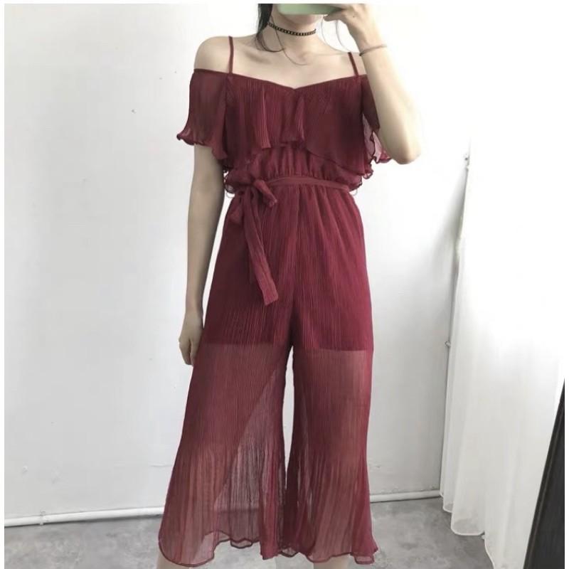 Jumpsuit dài vải xếp li xuất xịn