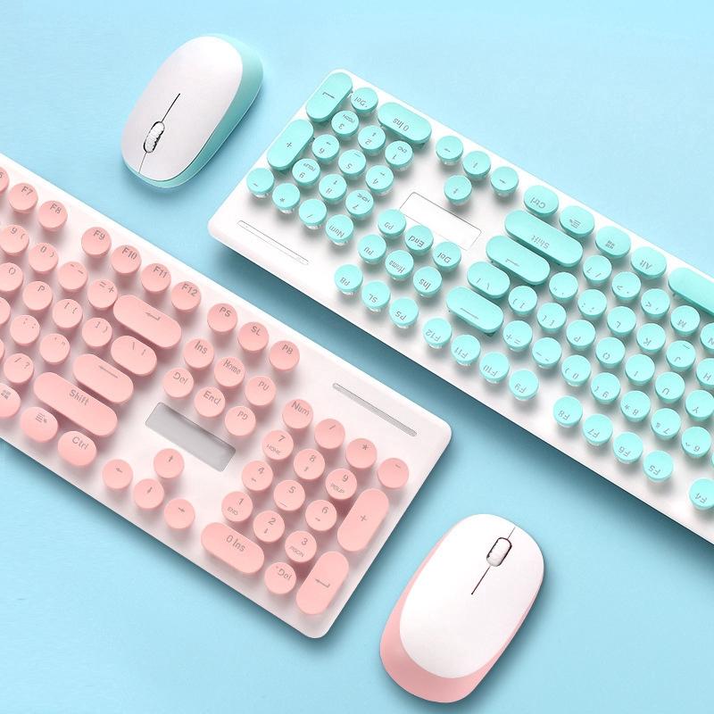 Office home thin retro punk pink 2.4G wireless keyboard and mouse set
