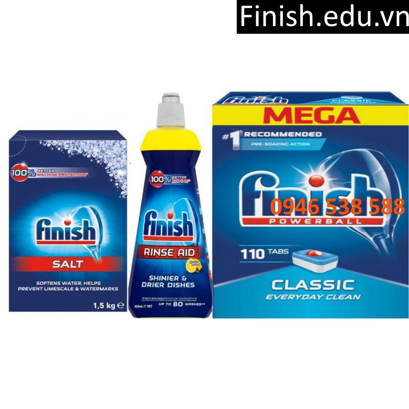 Combo 110 viên rửa bát finish + muối finish 1.5kg + Nước làm bóng finish 400ml dùng cho máy rửa bát