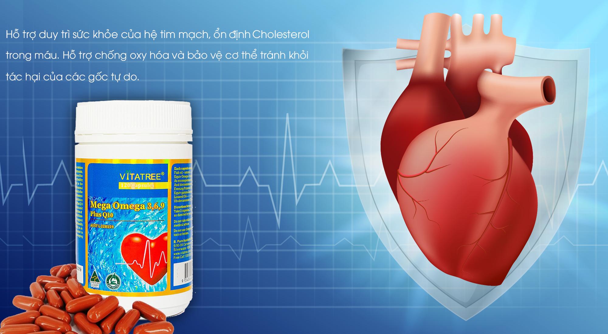 Vitatree Mega Omega 3,6,9 plus Q10 - Hỗ Trợ Tim Mạch Ổn Định Huyết Áp