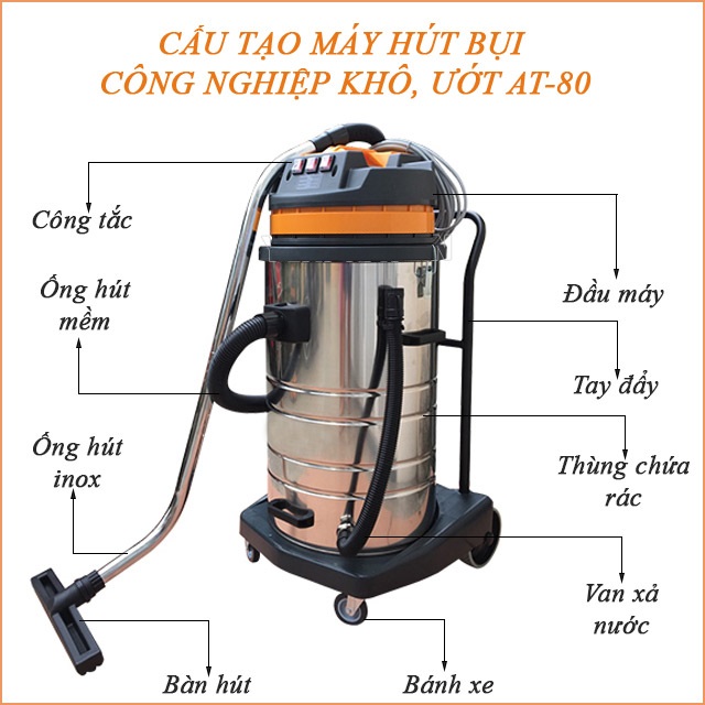 Máy hút bụi công nghiệp khô, ướt AT-80