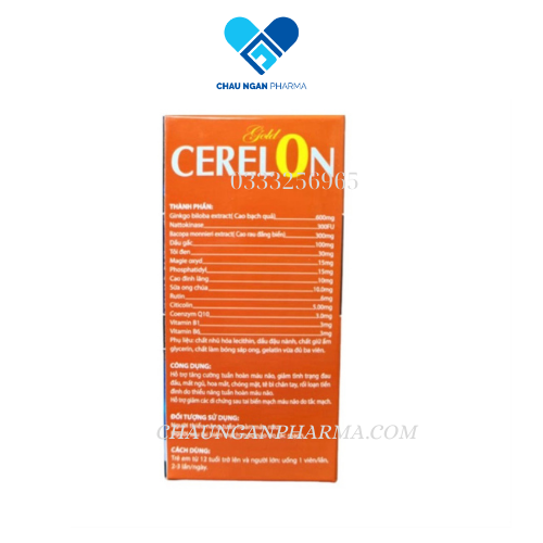 Viên uống bổ não CERELON GOLD giảm đau đầu, mất ngủ, hoa mắt chóng mặt - Hộp 100 viên