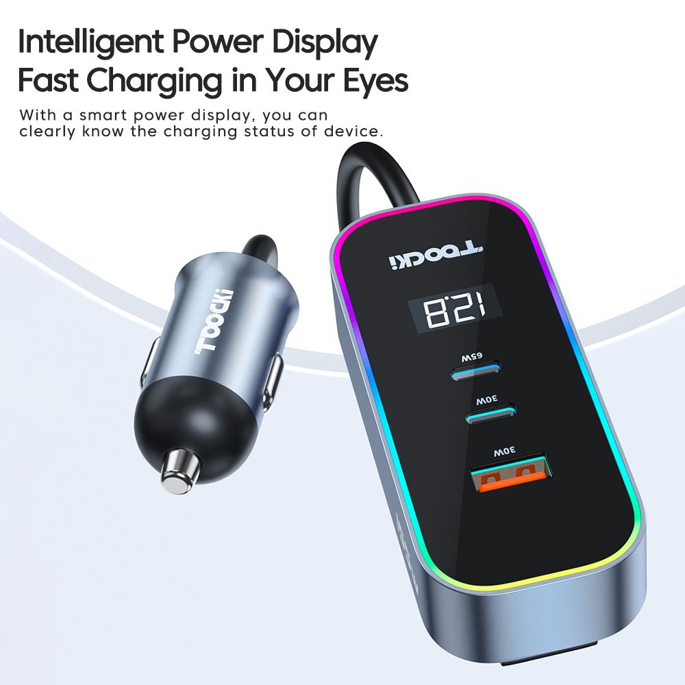 Bộ sạc xe hơi mở rộng phía sau USB của Toocki 155W với bộ sạc điện thoại moble Multi Digital Multi Digital Digital Digital C trong xe PD QC3.0